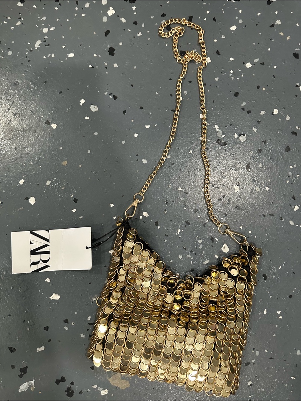 ZARA Gold Sequin Chain Shoulder Bag